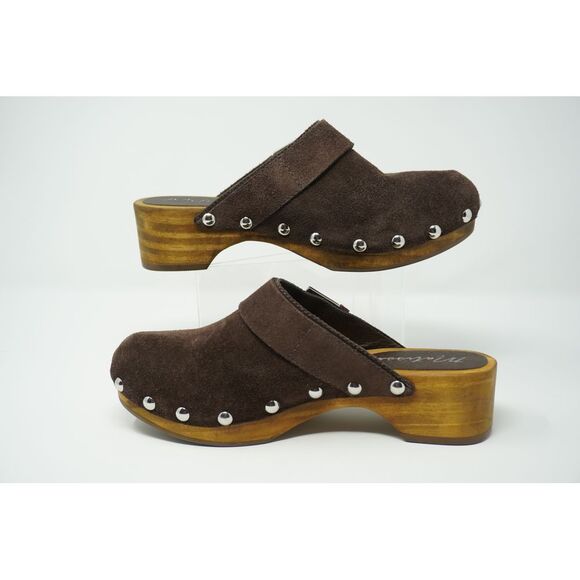 Matisse London Clog Dark Brown Suede Studded with Buckles Wooden Soles Size 9 - Picture 2 of 5